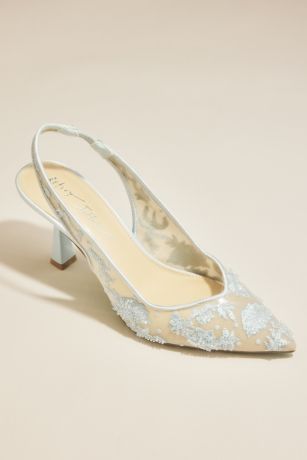 Betsey Johnson Beaded Embroidered Mesh Slingback Pumps